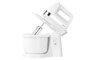 ARDESTO hand mixer with a bowl, 500W, nozzles-4 beaters, bowl-plastic, 3.2L, turbo mode, white