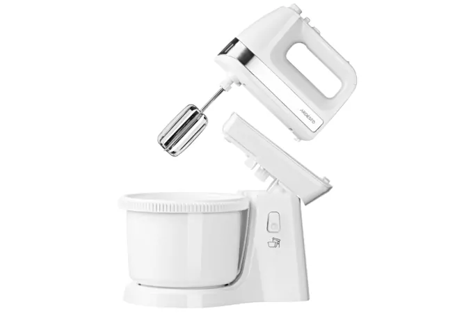 ARDESTO hand mixer with a bowl, 500W, nozzles-4 beaters, bowl-plastic, 3.2L, turbo mode, white