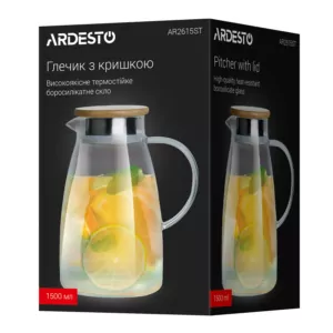 ARDESTO Кувшин с крышкой, 1500мл, боросиликатное стекло, бамбук, нержавеющая сталь, прозрачный