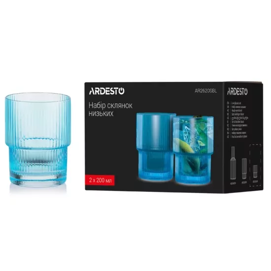 ARDESTO Набор стаканов низких, 200мл, 2шт, стекло, голубой