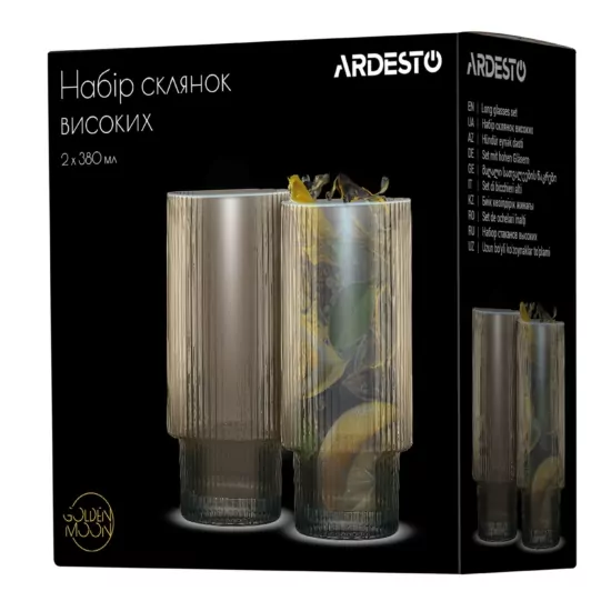 ARDESTO Long glasses set, 380ml, 2pcs, glass, golden