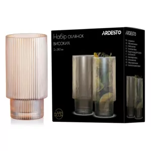 ARDESTO Long glasses set, 380ml, 2pcs, glass, golden