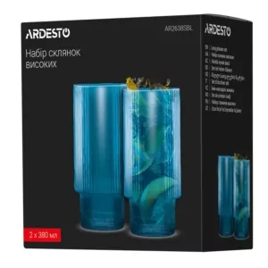 ARDESTO Набор стаканов низких, 380мл, 2шт, стекло, голубой