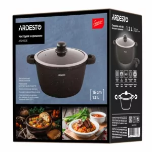 ARDESTO Кастрюля со стеклянной крышкой Gemini Anzio, 1.2л, алюминий, черный