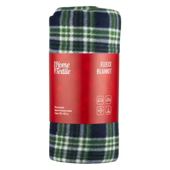 ARDESTO Плед Fleece 130×160см, 100% полиэстер, клетка, зеленый