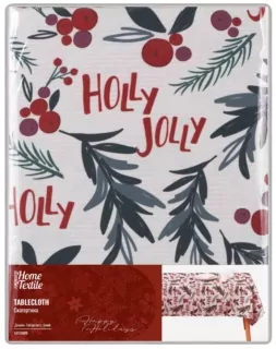 ARDESTO Tablecloth Happy Holidays 140х180cm, 90% polyester, 10% cotton, white holly