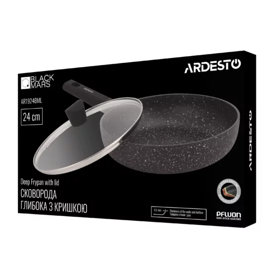 ARDESTO Deep Frypan with lid Black Mars Alcor, 24cm, aluminium, black
