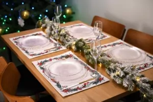 ARDESTO Serving napkin Happy Holidays 30х45cm, 90% polyester, 10% cotton, white wreath