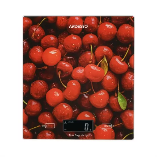 ARDESTO scales for kitchen CHERRY, 5кг, AAAx2 included, glass, colorful