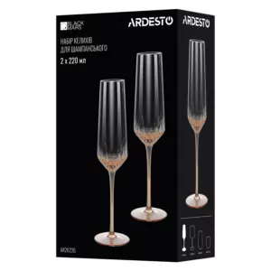 ARDESTO Champagne glasses set Black Mars Favola 220ml, 2pcs, glass, transparent-golden