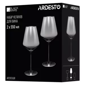 ARDESTO Wine glasses set Black Mars Avior 550ml, 2pcs, glass, grey-transparent