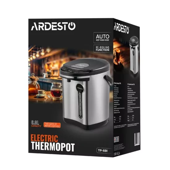 ARDESTO Thermopot 6l, stainless steel+plasti, gray-black