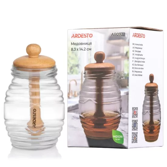 ARDESTO Honey bottle Midori, 8.3х14.2cm, bamboo, glass
