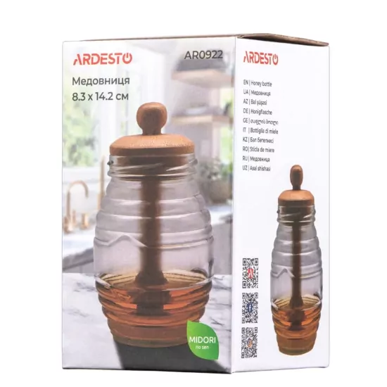 ARDESTO Honey bottle Midori, 8.3х14.2cm, bamboo, glass