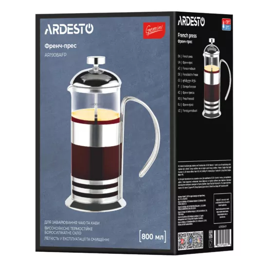 ARDESTO French press Gemini Asti, 800 ml, stainless steel, glass