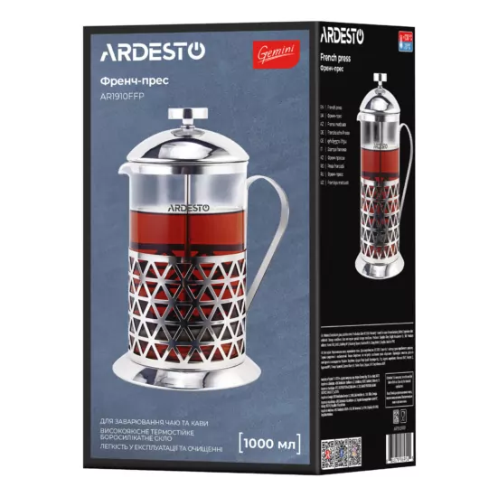 ARDESTO French press Gemini Fasano, 1000 ml, stainless steel, glass