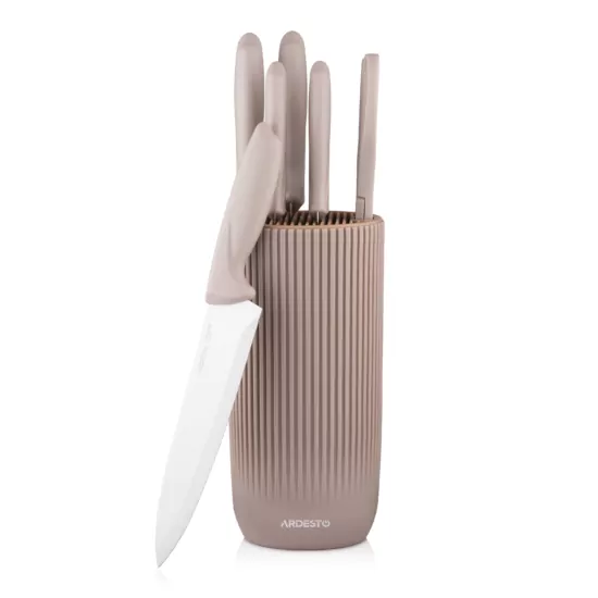 ARDESTO Knives Set with block Gemini, 7pcs, stainless steel, plastic, beige