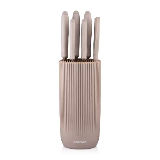 ARDESTO Knives Set with block Gemini, 7pcs, stainless steel, plastic, beige