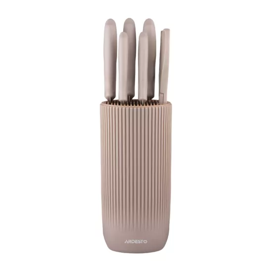 ARDESTO Knives Set with block Gemini, 7pcs, stainless steel, plastic, beige