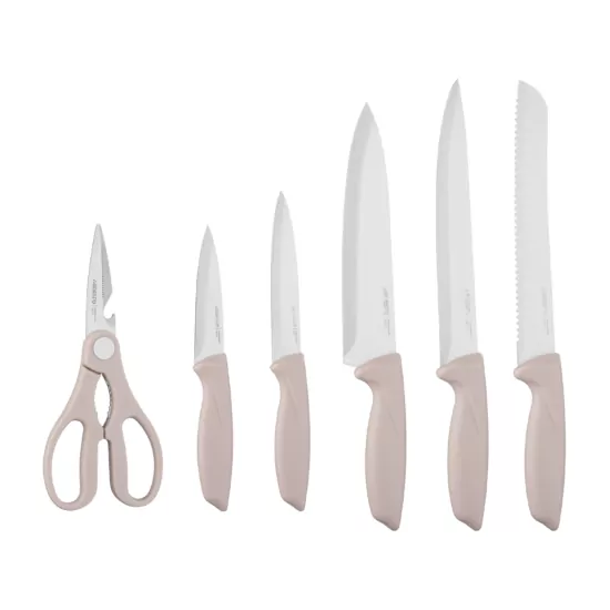 ARDESTO Knives Set with block Gemini, 7pcs, stainless steel, plastic, beige