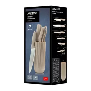 ARDESTO Knives Set with block Gemini, 7pcs, stainless steel, plastic, beige