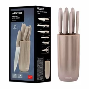 ARDESTO Knives Set with block Gemini, 7pcs, stainless steel, plastic, beige