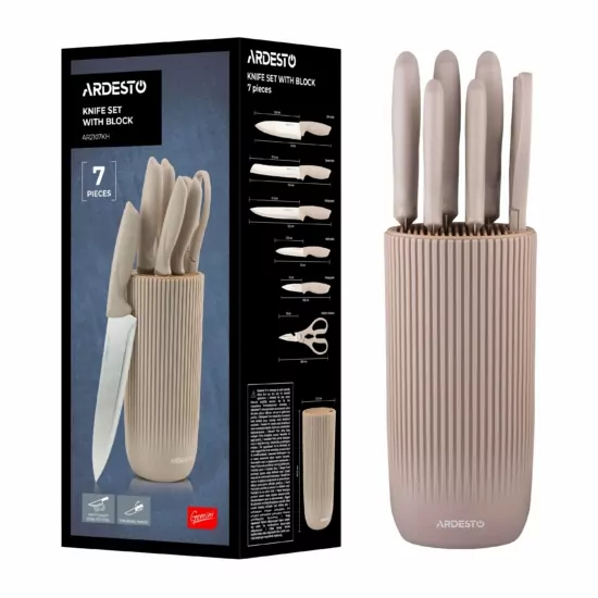 ARDESTO Knives Set with block Gemini, 7pcs, stainless steel, plastic, beige