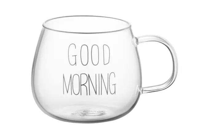 ARDESTO Mug Set with handles Good Morning, 430ml, 2pcs, borosilicate glass, transparent
