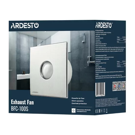 ARDESTO Bathroom Exhaust Fan BFC-100S 15 W, 70 m3/h, 2400 rpm, 30 dB, silver