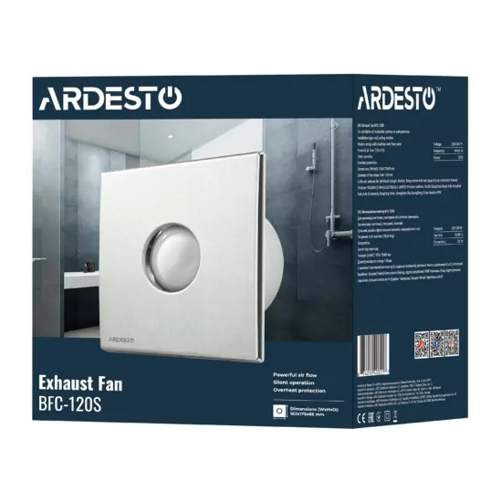 ARDESTO Bathroom Exhaust Fan BFC-120S 20 W, 120 m3/h, 2300 rpm, 33 dB, silver