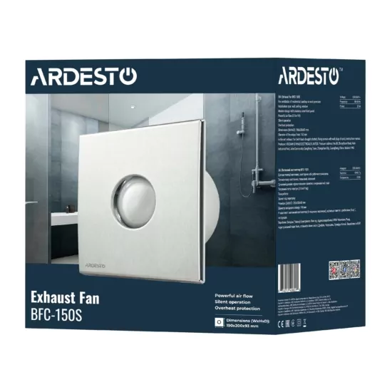 ARDESTO Bathroom Exhaust Fan BFC-150S 25 W, 210 m3/h, 1650 rpm, 35 dB, silver