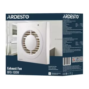 ARDESTO Вытяжной вентилятор BFO-100W 15 Вт, 80 м3/ч, 2400 об/мин, 33 дБ, белый