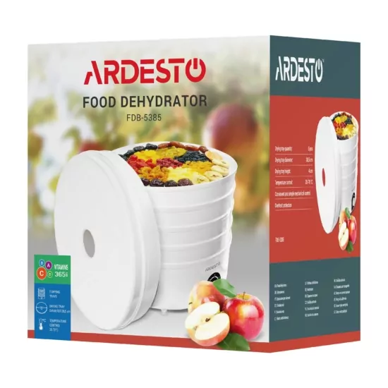 ARDESTO dryer for products FDB-5385, 520W, pallets -5x4cm, diameter-38,5cm, max-70°С, temperature adjustment, plastic, white
