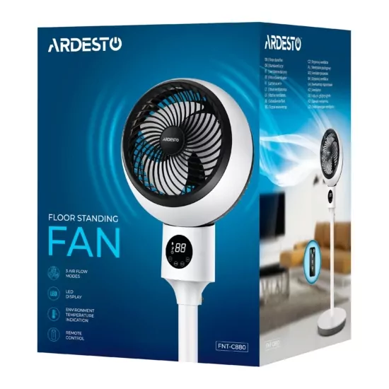 ARDESTO Floor fan, 50Вт, remote control, display, black and white