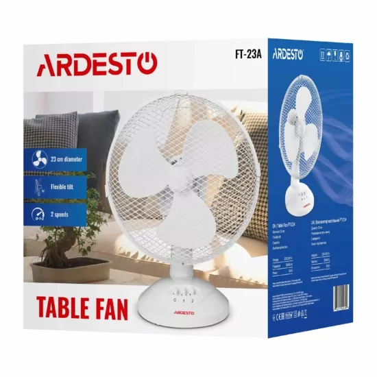 ARDESTO Вентилятор настільний FT-23A, 23 см, 2 швидкості, білий