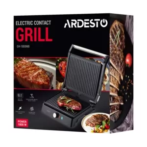 ARDESTO Гриль прижимной GH-1800MB, 1800Вт, раскрытие на 180°, металл, черно-серебристый