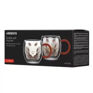 ARDESTO Double wall mug set Animals 280ml, 2pcs, borosilicate glass, transparent