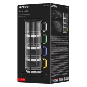 ARDESTO Набір чашок 350мл, 4шт, боросилікатне скло, прозорий