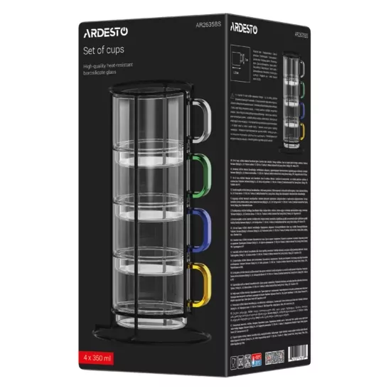 ARDESTO Набір чашок 350мл, 4шт, боросилікатне скло, прозорий