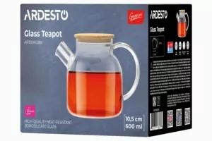 ARDESTO Teapot Gemini 600ml, borosilicate glass, bamboo, transparent