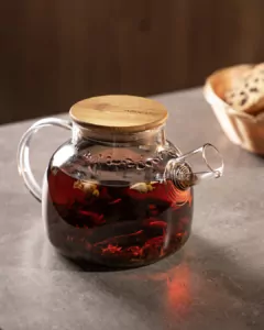 ARDESTO Teapot Gemini 600ml, borosilicate glass, bamboo, transparent