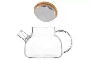ARDESTO Teapot Gemini 800ml, borosilicate glass, bamboo, transparent