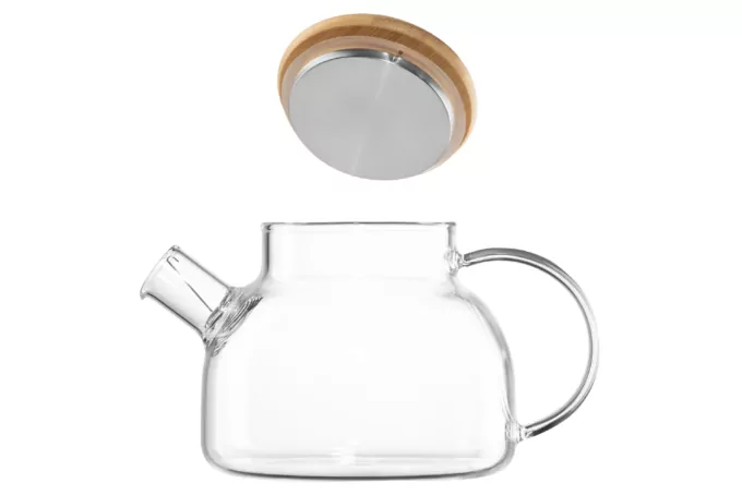 ARDESTO Teapot Gemini 800ml, borosilicate glass, bamboo, transparent
