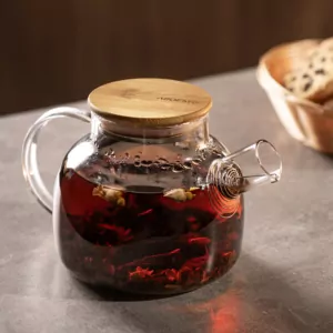 ARDESTO Teapot Gemini 1000ml, borosilicate glass, bamboo, transparent
