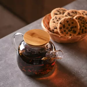 ARDESTO Teapot Gemini 1000ml, borosilicate glass, bamboo, transparent
