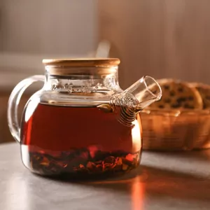 ARDESTO Teapot Gemini 1000ml, borosilicate glass, bamboo, transparent
