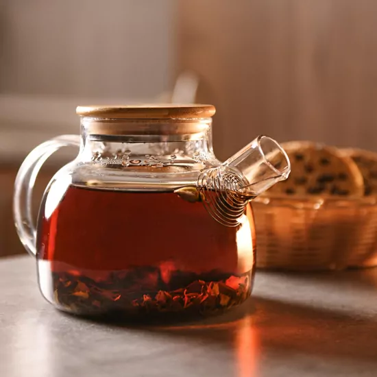 ARDESTO Teapot Gemini 1000ml, borosilicate glass, bamboo, transparent