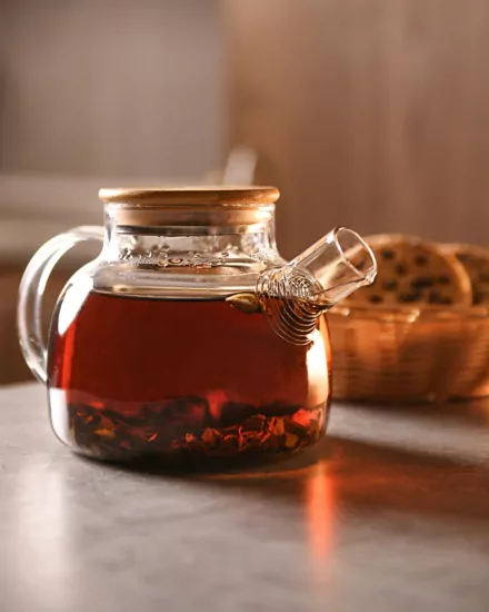 ARDESTO Teapot Gemini 1000ml, borosilicate glass, bamboo, transparent