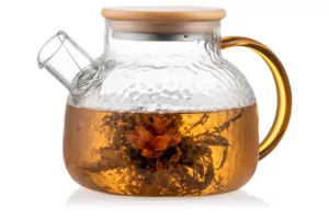 ARDESTO Teapot Gemini Dew 1000ml, borosilicate glass, bamboo, transparent