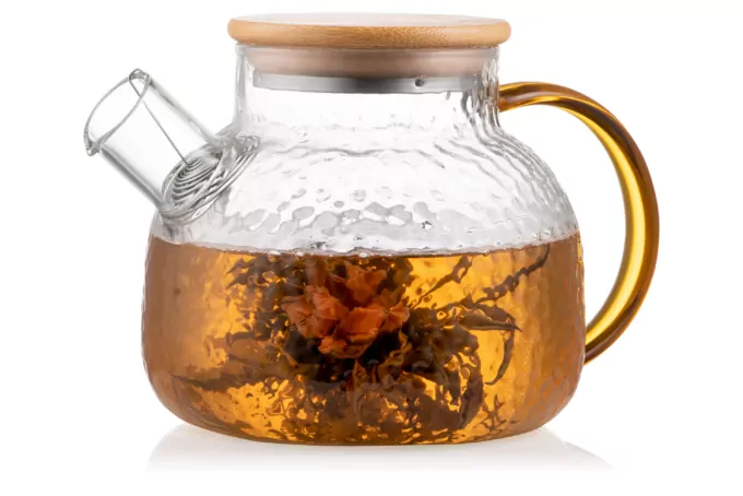 ARDESTO Teapot Gemini Dew 1000ml, borosilicate glass, bamboo, transparent